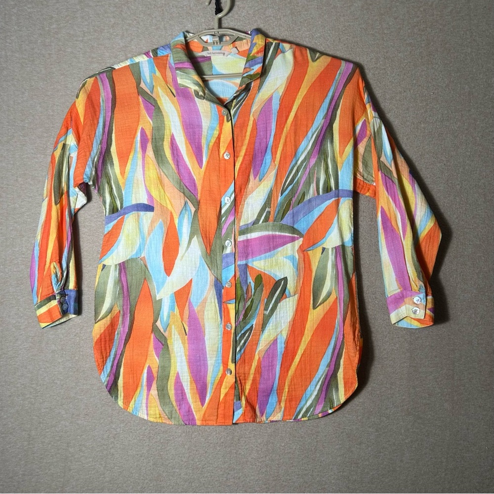 Soft Surroundings Escambia Gauze‎ Tunic Womens Large Floral Spring Soft Shirt